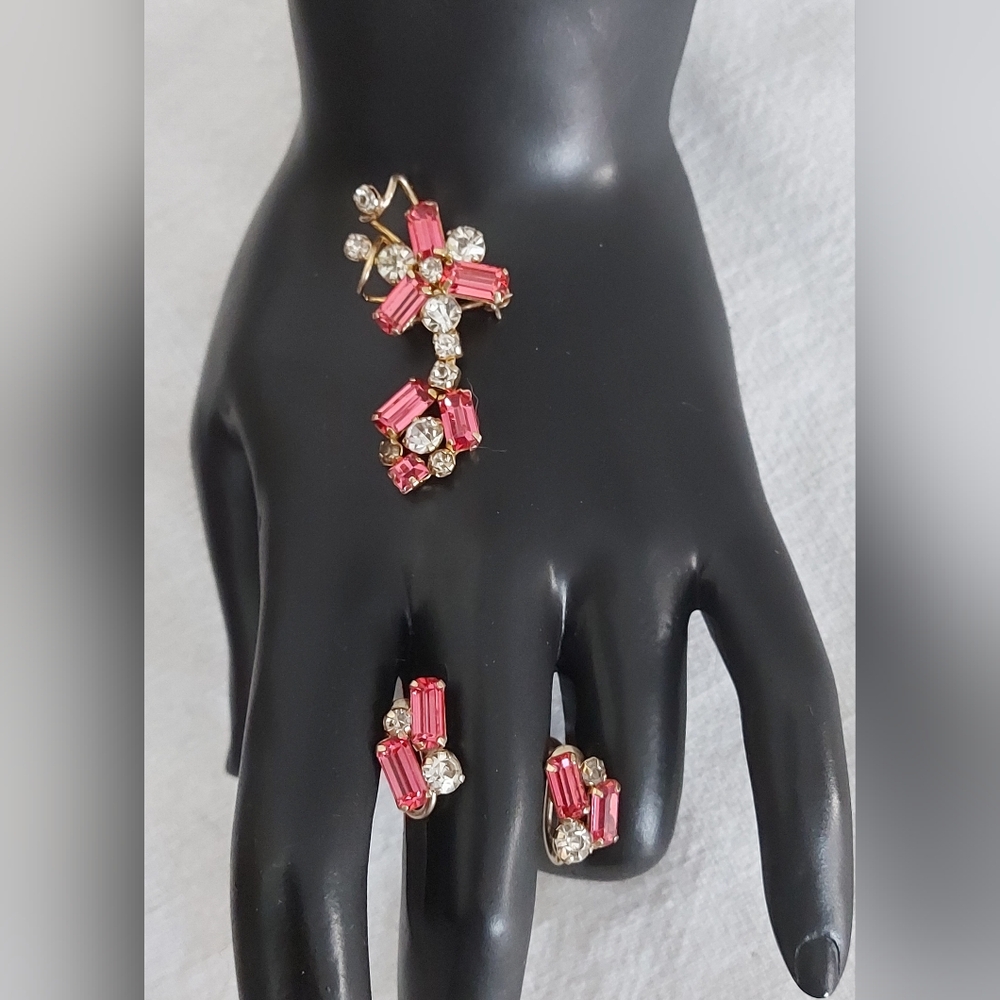12K Gold Filled 1950's STAR ART Rhinestone Brooch/ Pendant and Earrings